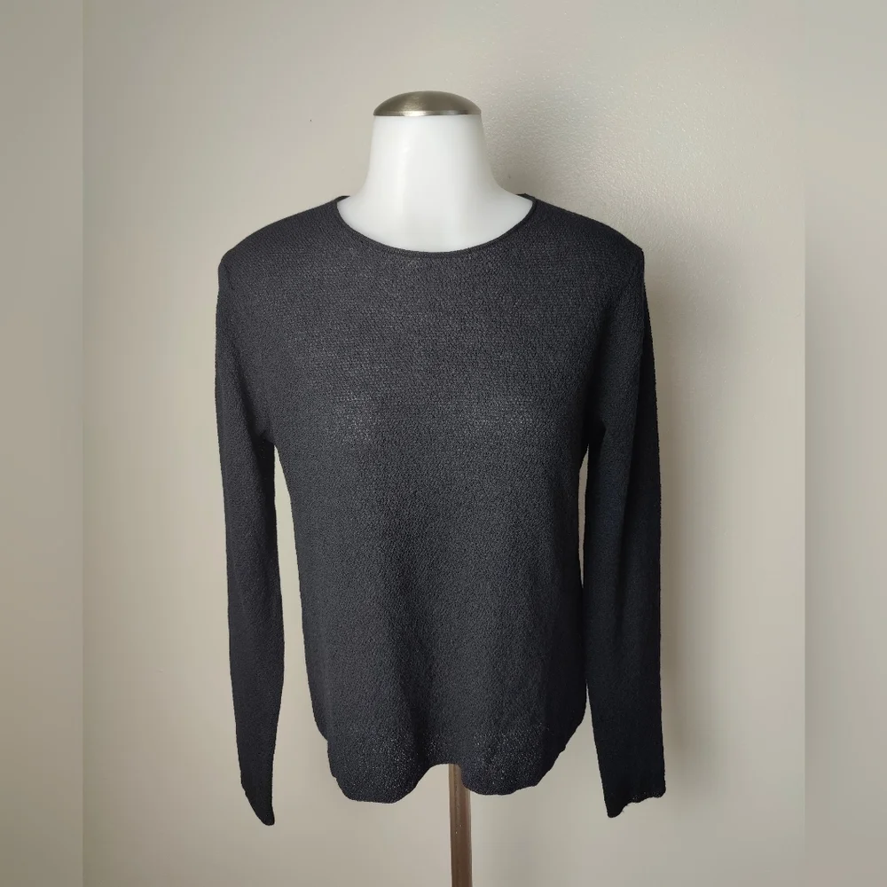 Eileen Fisher Crewneck Wool Long Sleeve Black Sweater XS $278 Capsule